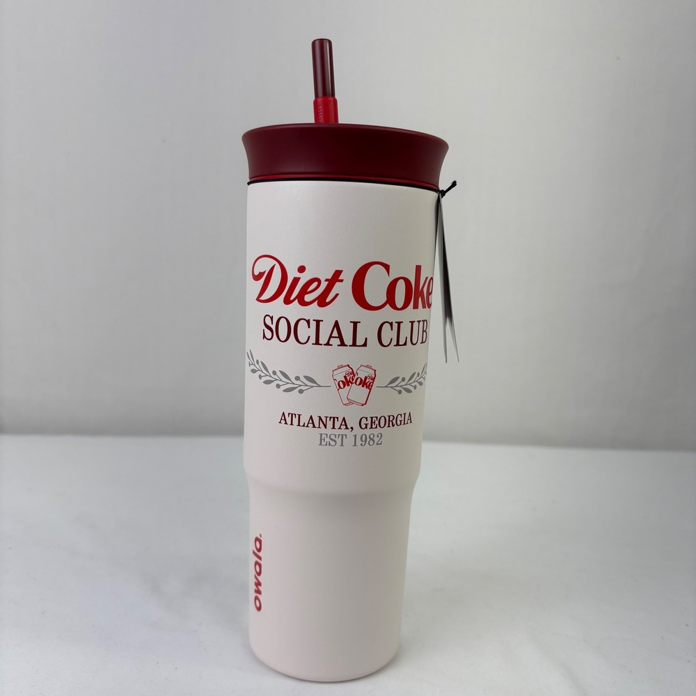 Owala Diet Coke Social Club Tumbler Red Tan Straw‎ Lid 24 oz Ready To Ship